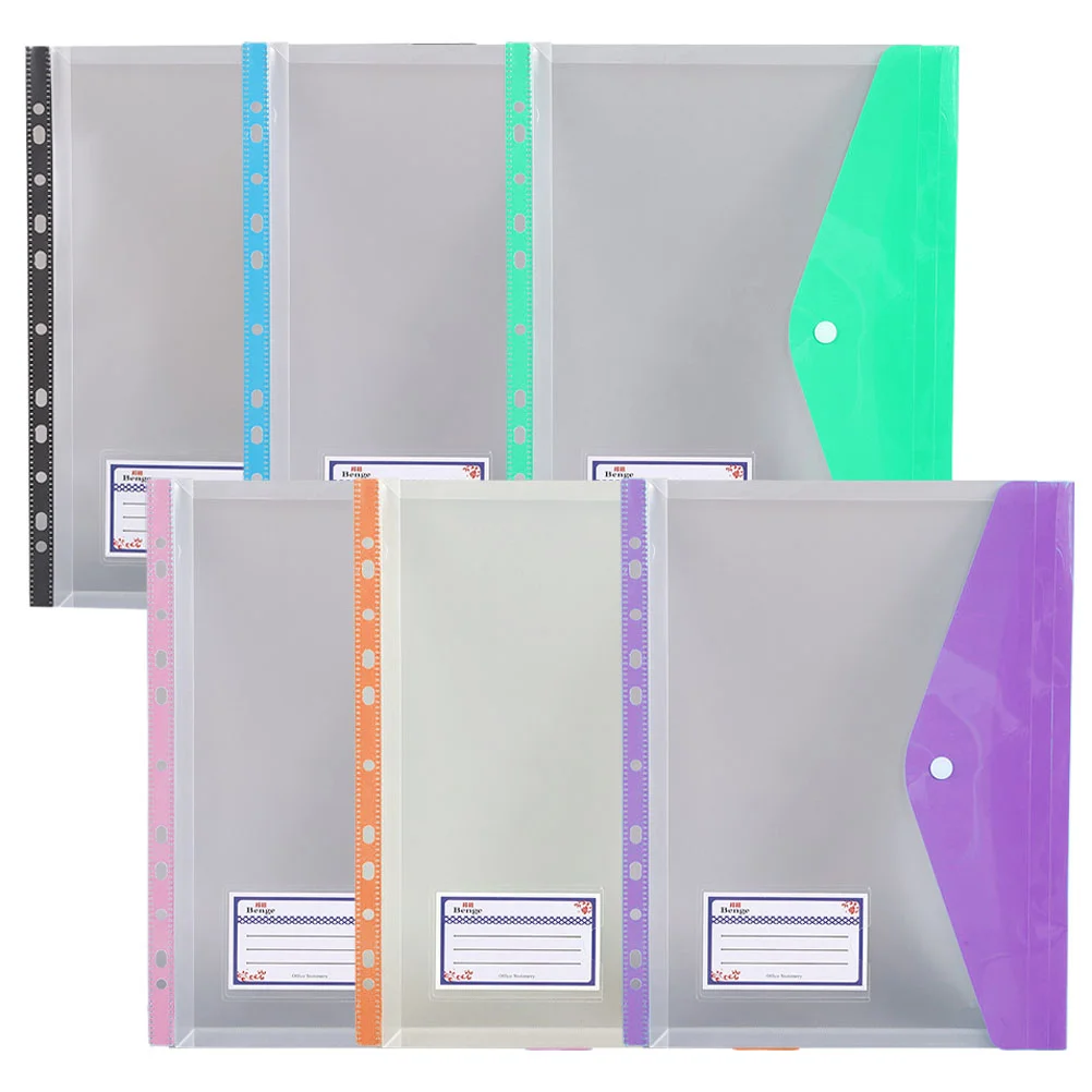 

6 Pcs Green Transparent File Bags Binder Pockets Card Snap Button Folders Expandable Document Pouches Portfolio