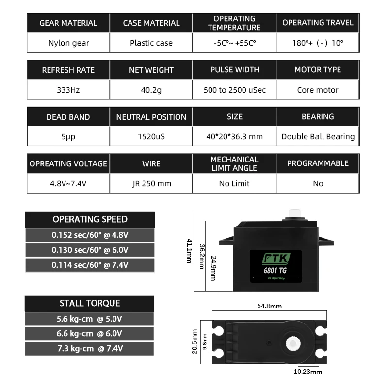 PTK 6801 NG Wholesale steering gear digital simulation servo model, ship model, glider, fixed wing, robot steering motor
