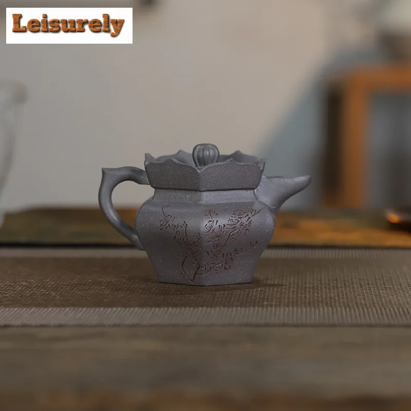 100ml Ancient Yixing Purple Clay Teapots Handmade Monk Hat Pot Raw Ore Coarse Sand Steel Grey Mud Tea Maker Kettle Zisha Tea Set