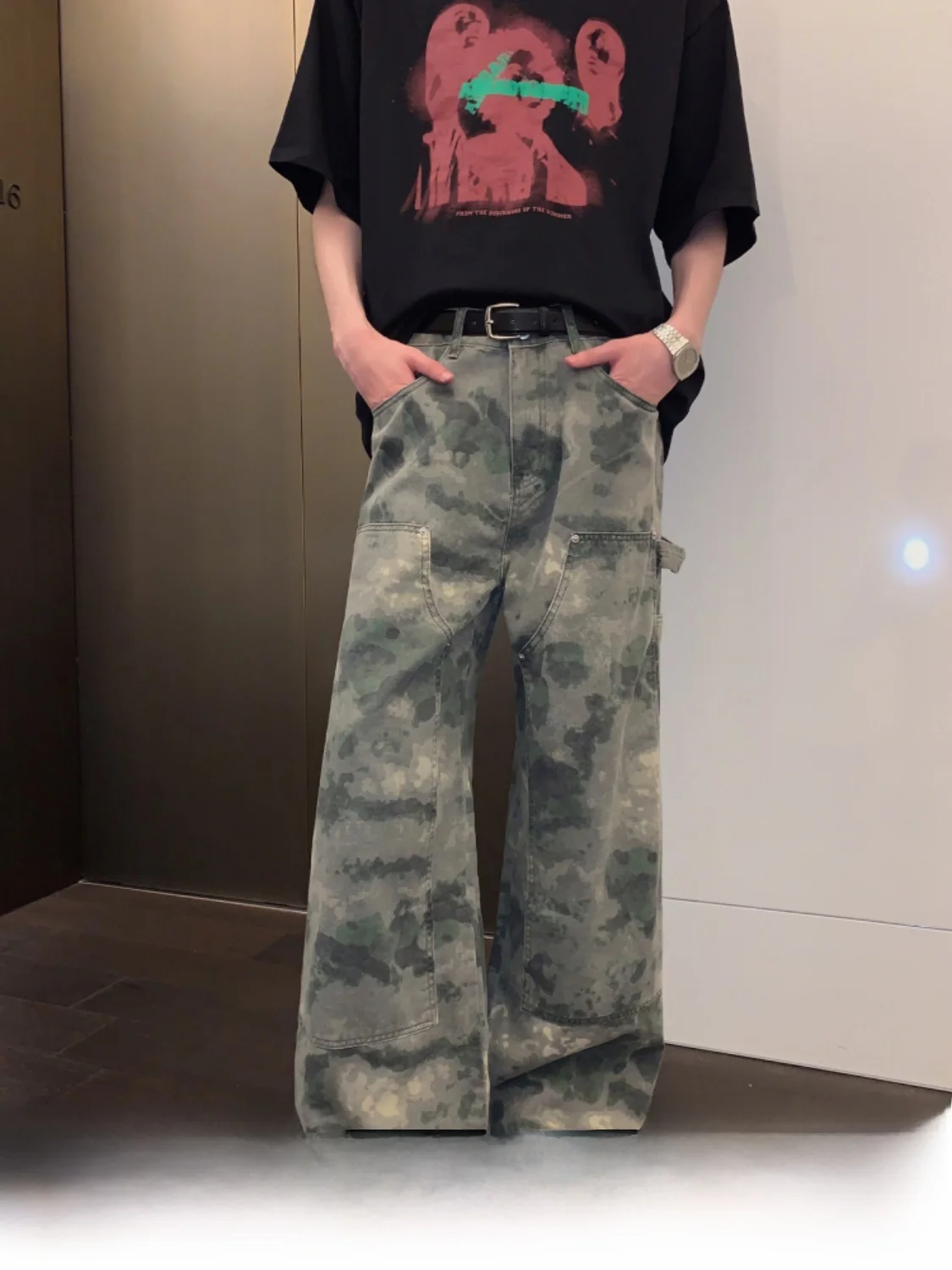 

CuiBuju American Sle Уличная одежда Свободные прямые камуфляжные джинсы Универсальные повседневные брюки для молодых мужчин Дышащие всеморские...