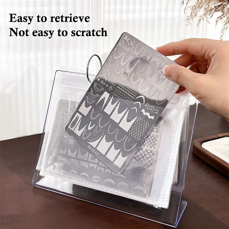 Portapiatti per timbri per nail art Espositore per sacchetti portaoggetti per carte di adesivi per libri in lamiera d'acciaio stampata per nail art