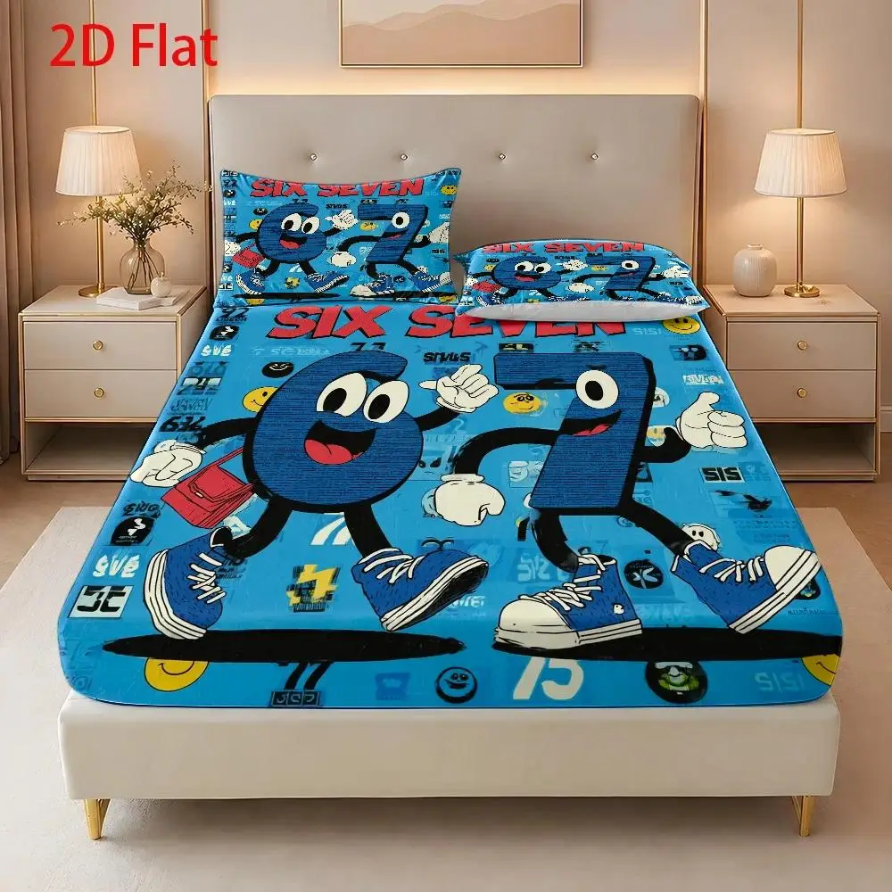 lencol-plano-estampado-conjunto-protetor-de-colchao-de-3-pecas-com-impressao-plana-2d-tema-de-desenho-animado-com-numeros-6-e-7-estilo-grafite-moderno