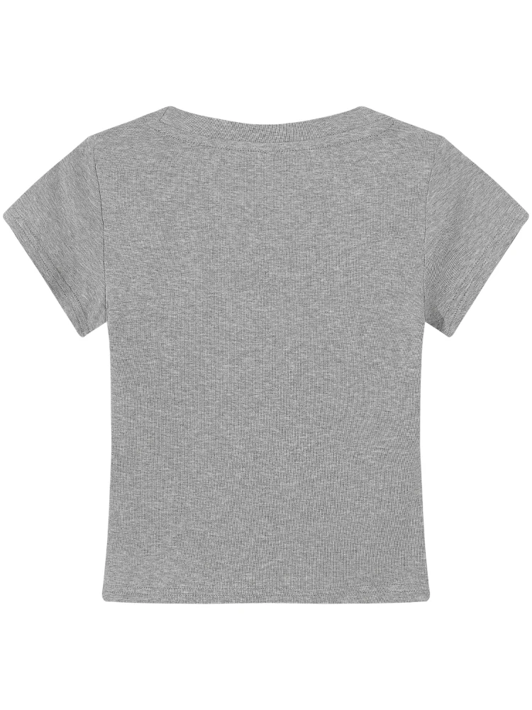 2026 Summer U-Neck Women's T-Shirt Chic Bodycon Short Sleeve Crop Top Trendy Solid Color Slim Fit Versatile Y2k Tee