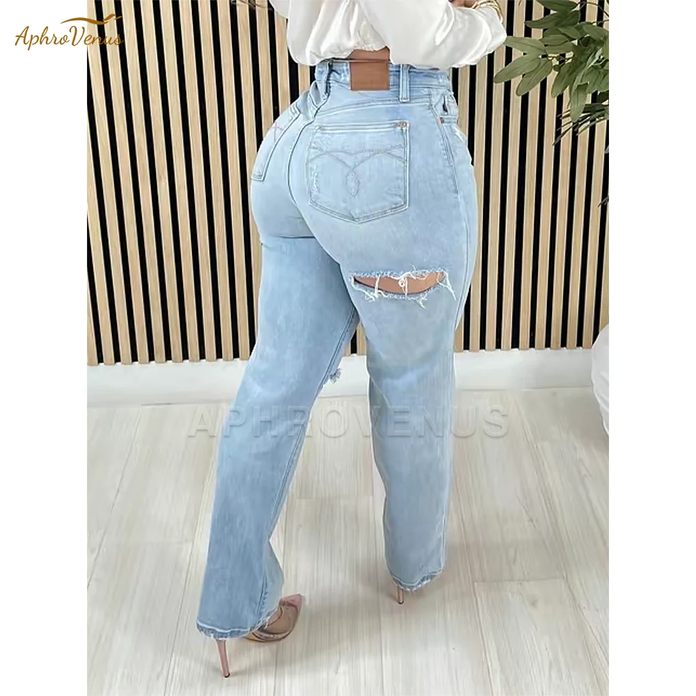 Vintage High Waisted Flared Jeans Women Tummy Control Ripped Denim Pants Retro Stretchable Casual Streetwear Fashion