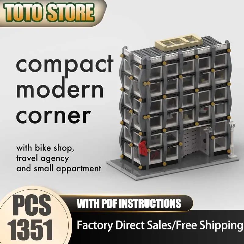 City Street View Moc Building Blocks Modular Compact Modern Corner Model Technology Brick DIY Assembly Construction Holiday Toy
