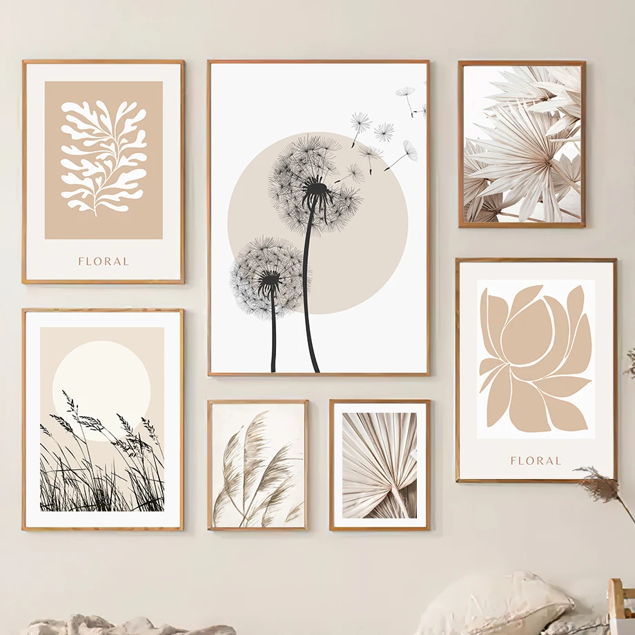 Pintura en lienzo de diente de león, flores, plantas, hojas, carteles nórdicos abstractos e impresiones, imágenes artísticas