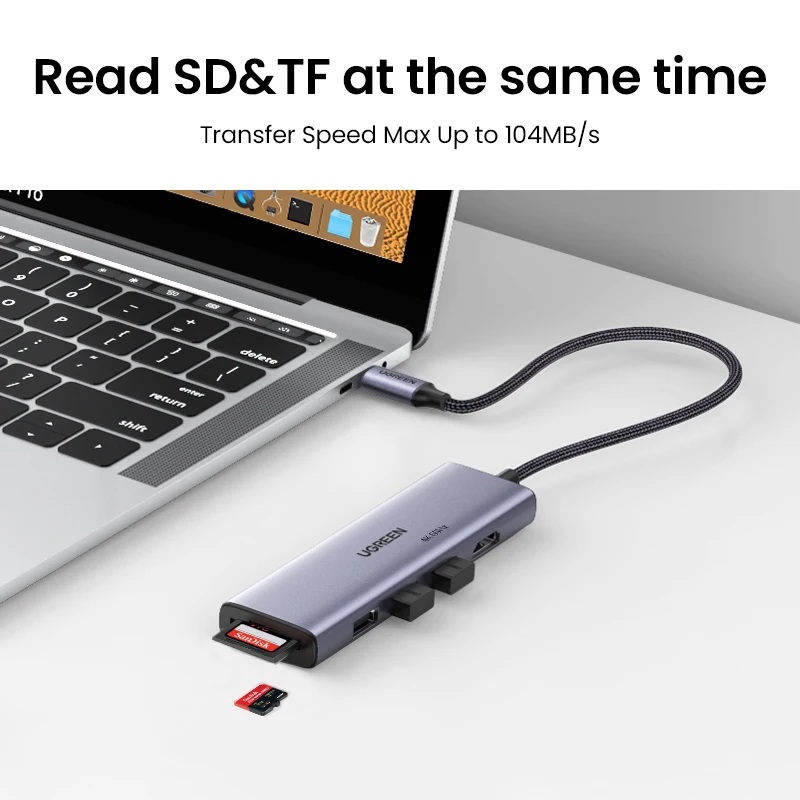 UGREEN HUB USB C 4K60Hz Loại C Thành HDMI 2.0 SD/TF Đầu Đọc Thẻ HUB Chia Cổng USB 3.0 Adapter dành Cho MacBook Pro Air M2 M1 Máy Tính Phụ Kiện