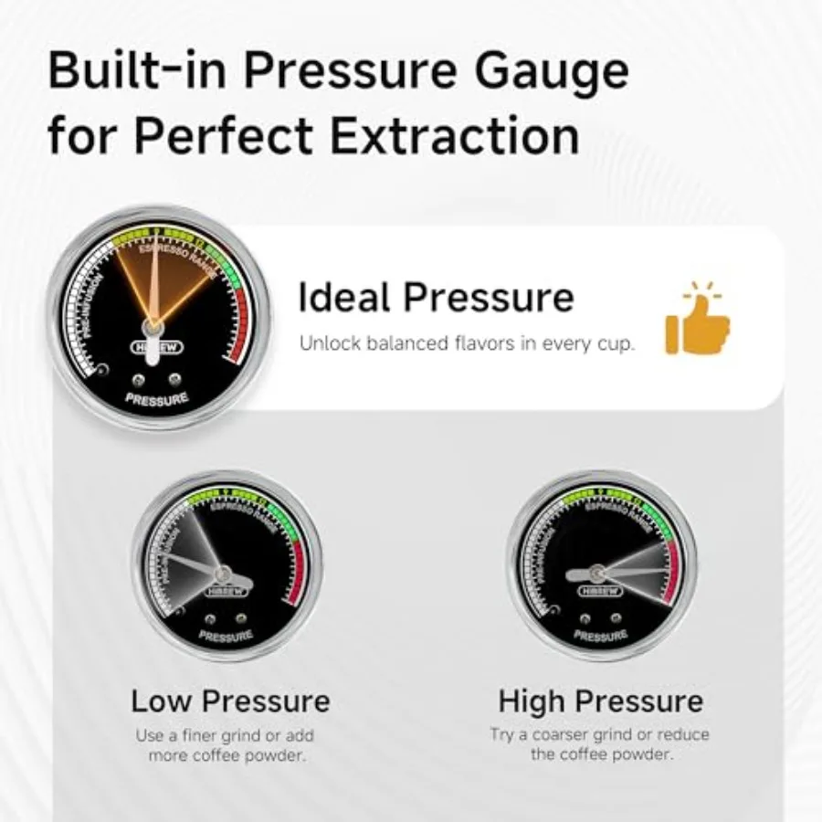 HIBREW H10B Máquina de café expreso de 51 mm para uso doméstico y cafetería Temperatura y configuración de volumen de taza totalmente ajustables Digita inteligente