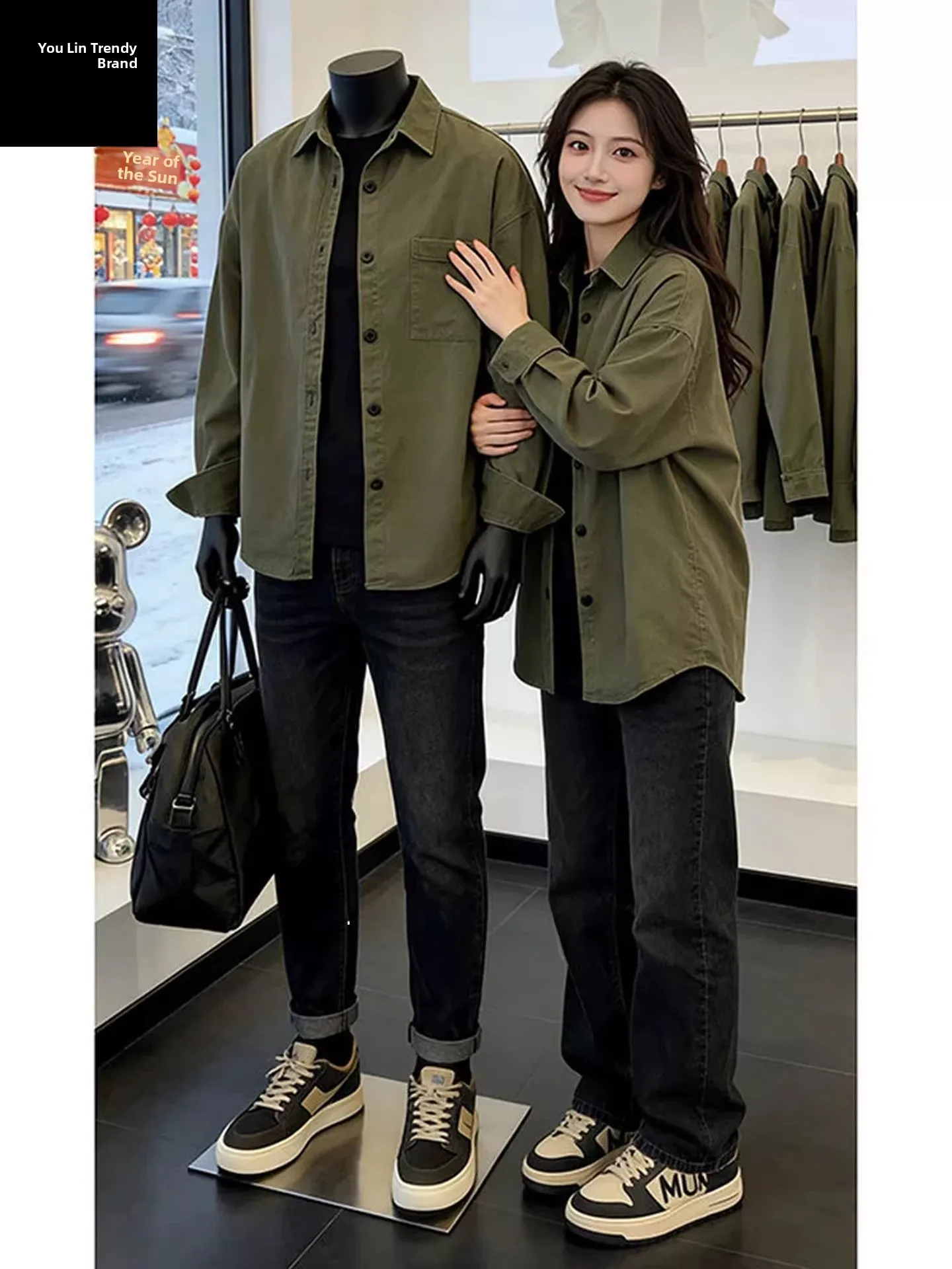  Green Long Sleeve Pure Cotton Men's Shirt Retro American Style Spring Autumn Workwear Casual Outerwear Layering Jacket