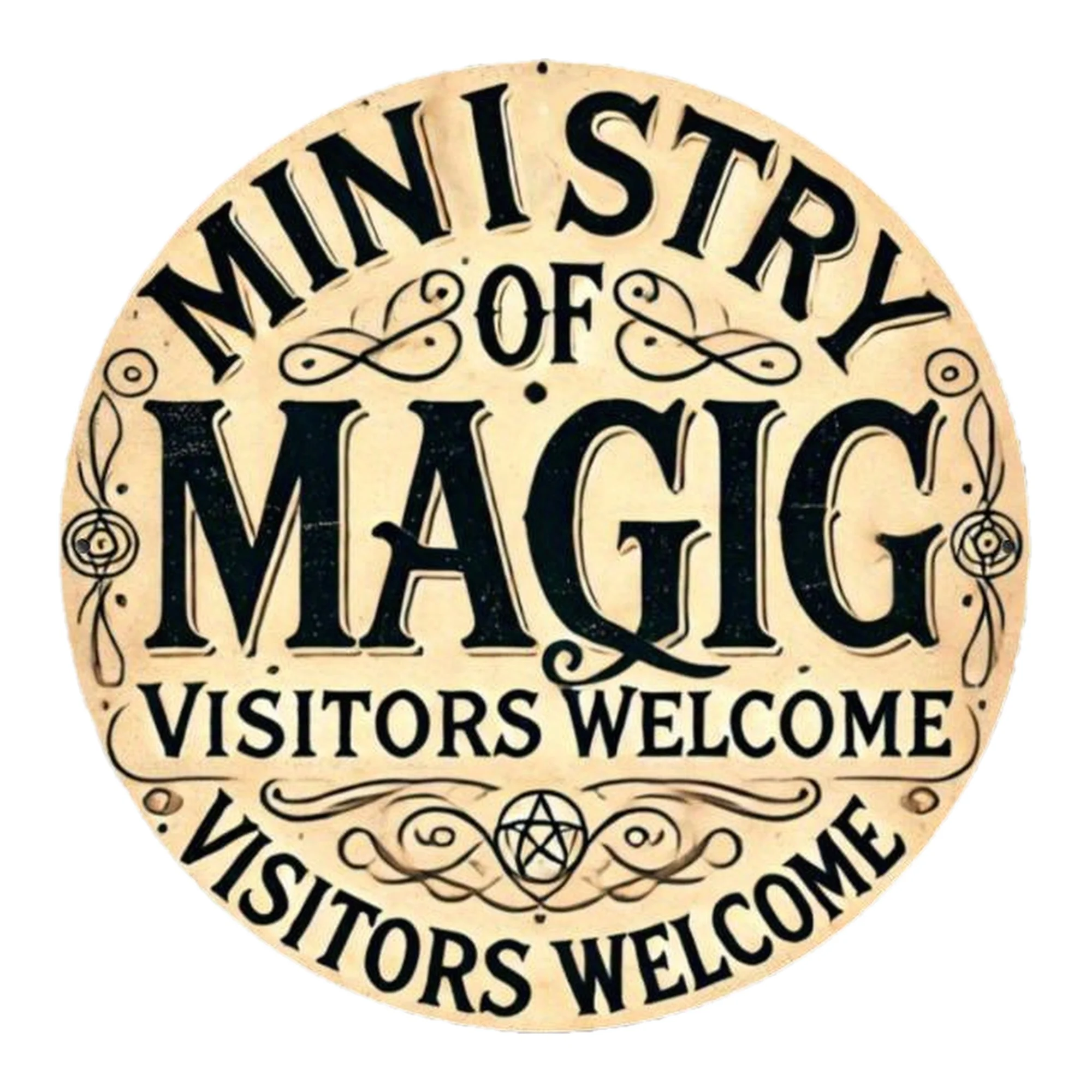 CIFBUY Ministry Of Magic Visitors Welcome Round Tin Sign Vintage Wall Plaque Themed Home Decor