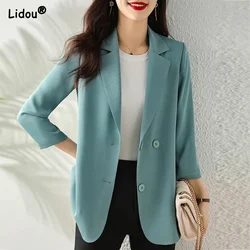 Blazer larghi solido primavera estate sottile ufficio signora bottone formale dentellato abbigliamento donna semplicità temperamento moda Casual