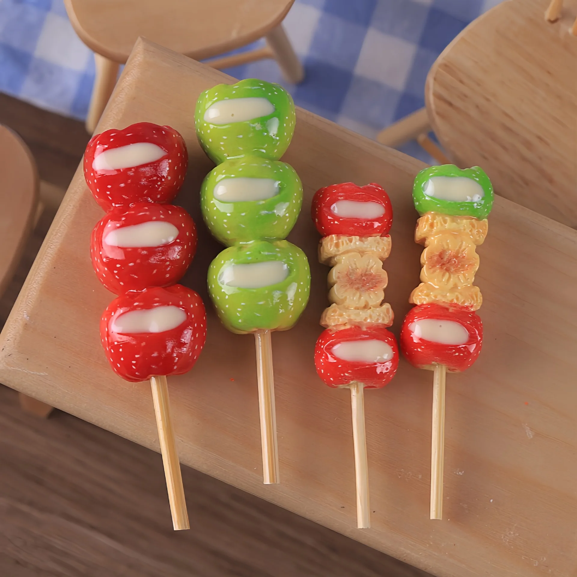 2pcs Mini Filled Candied Fruit Skewer Model Chinese Tanghulu Dessert Food DIY Resin Accessories Miniature Decoration Ornament