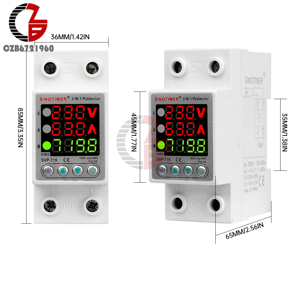 Din Rail podwójny wyświetlacz woltomierz amperomierz regulowany nad napięcie prądu i pod napięciem urządzenie ochronne Tester napięcia przekaźnika