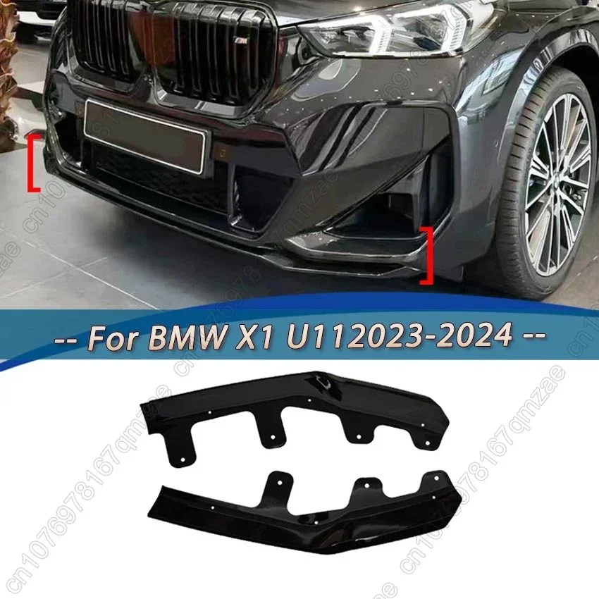 For BMW X1 U11 Sports Version 2023-2024 2-Section MP Original Car Hole Installation Front Bumper Spoiler Lip Body Kit Black ABS