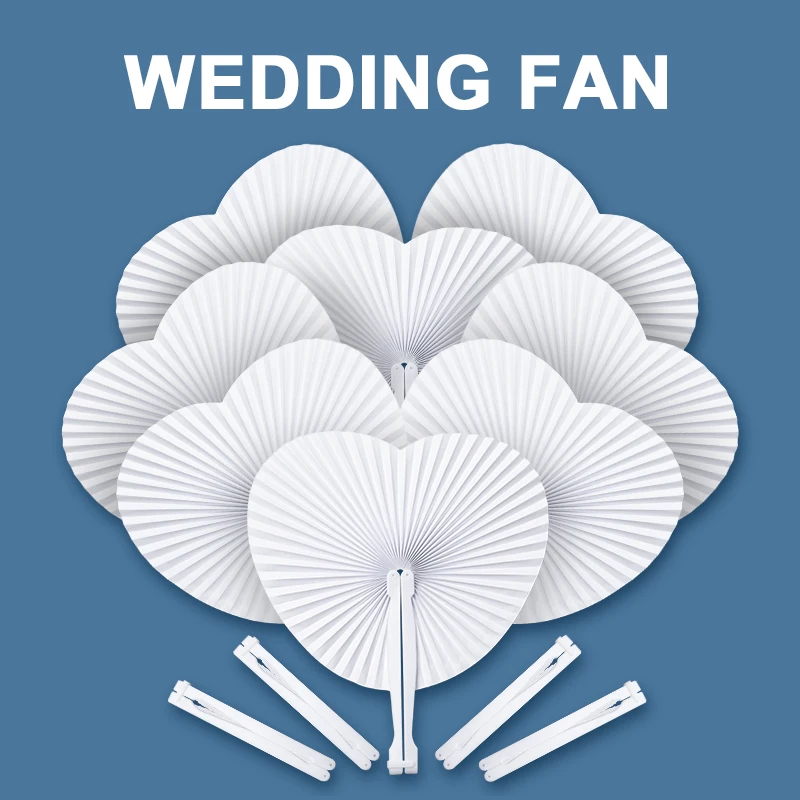 White Folding Paper Hand Fan, Wedding Party for Guests, Anniversary, DIY Wall Decoration, Favors, Elegant, 24 Pcs, 60Pcs