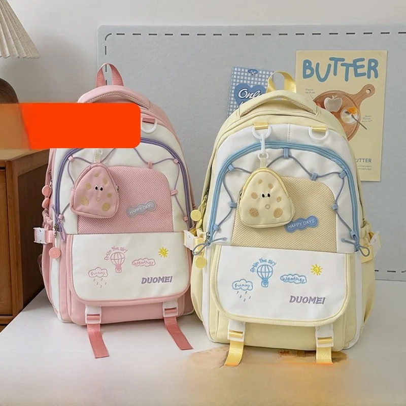 Cute Dual-Shoulder Backpack for Girls Primary And High School Students College Students Nylon Material Waterproof And Foldable