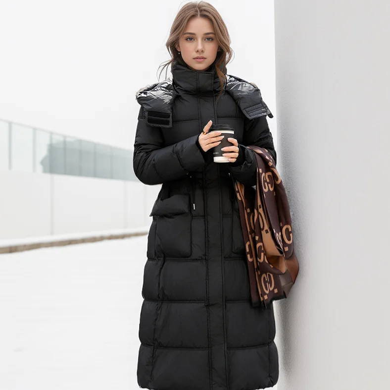 

YJKDYK 2025 Women's Padded Jacket Female Hooded 2 Pocket Thicken Warm Long Cotton Jacket Women's Pure Collor Parkas Coats