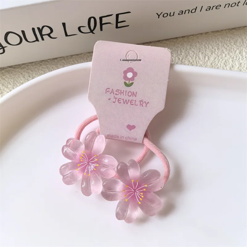 2 Pieces Cute Five Petal Cherry Blossom Princess Headwear Kids Elastic Hair Bands Children Hair Ropes Girls Hair Accessories