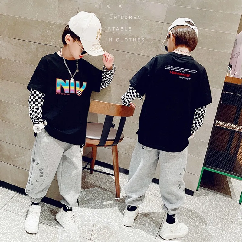 

Boys Hoodies Sweatshirts Cotton Tops Outwear 2023 Splicing Spring Autumn Windproof Kids School Children's Clothing