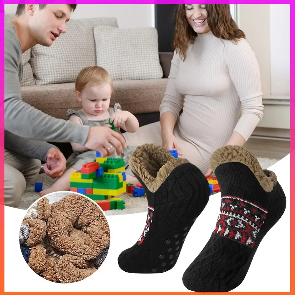 ถุงเท้าสลิปเปอร์สำหรับผู้ชายและผู้หญิง ใส่ในบ้านช่วงฤดูหนาว กันลื่น ใส่นอนในห้องนอน ถุงเท้าสลิปเปอร์อุ่นสบาย เหมาะสำหรับเทศกาลคริสต์มาส