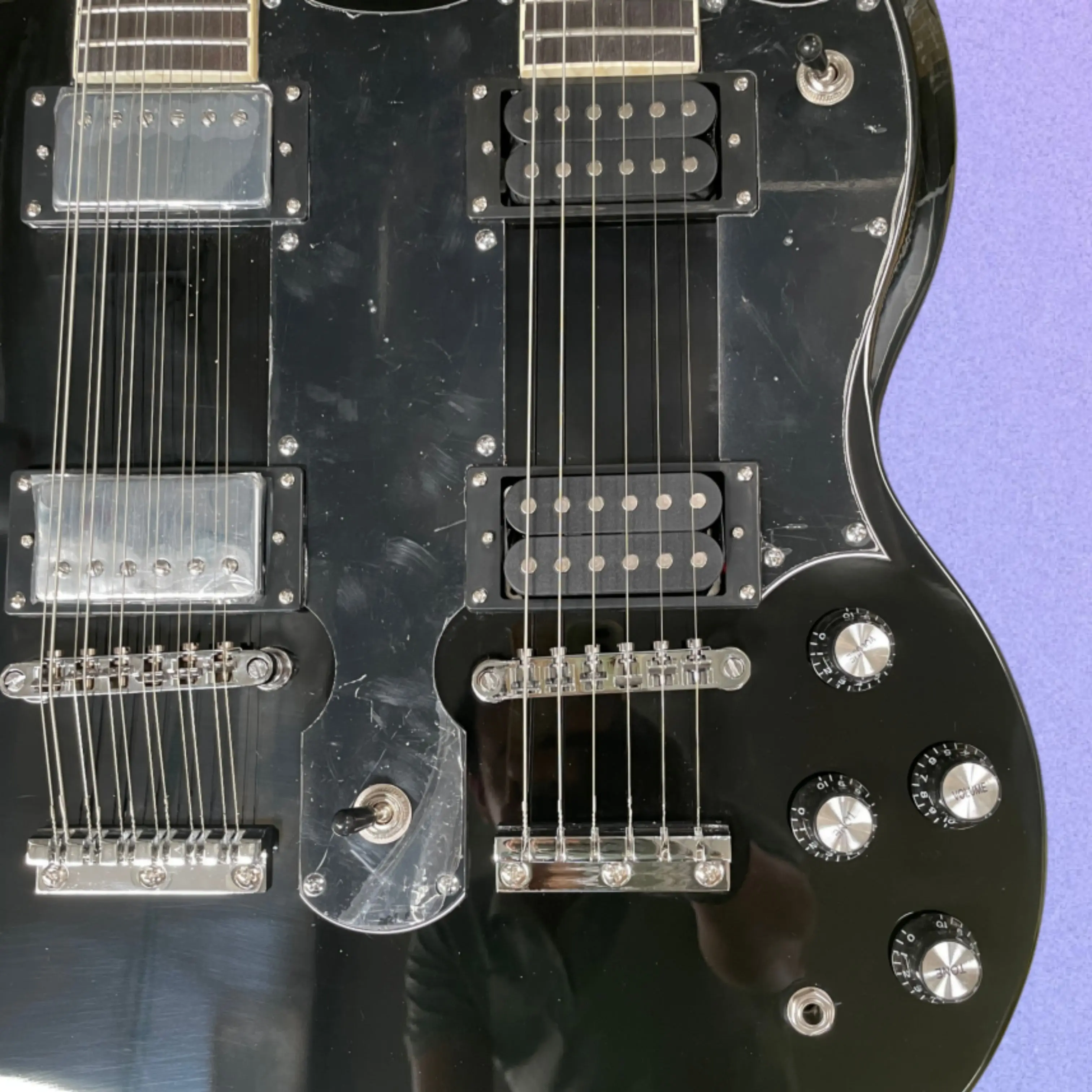 Dual Neck Electric Guitar, Gloss Black Finish, Comfortable Neck Profile Guitars,Full‑Bodied Tone For Rock & Blues Music Guitarra