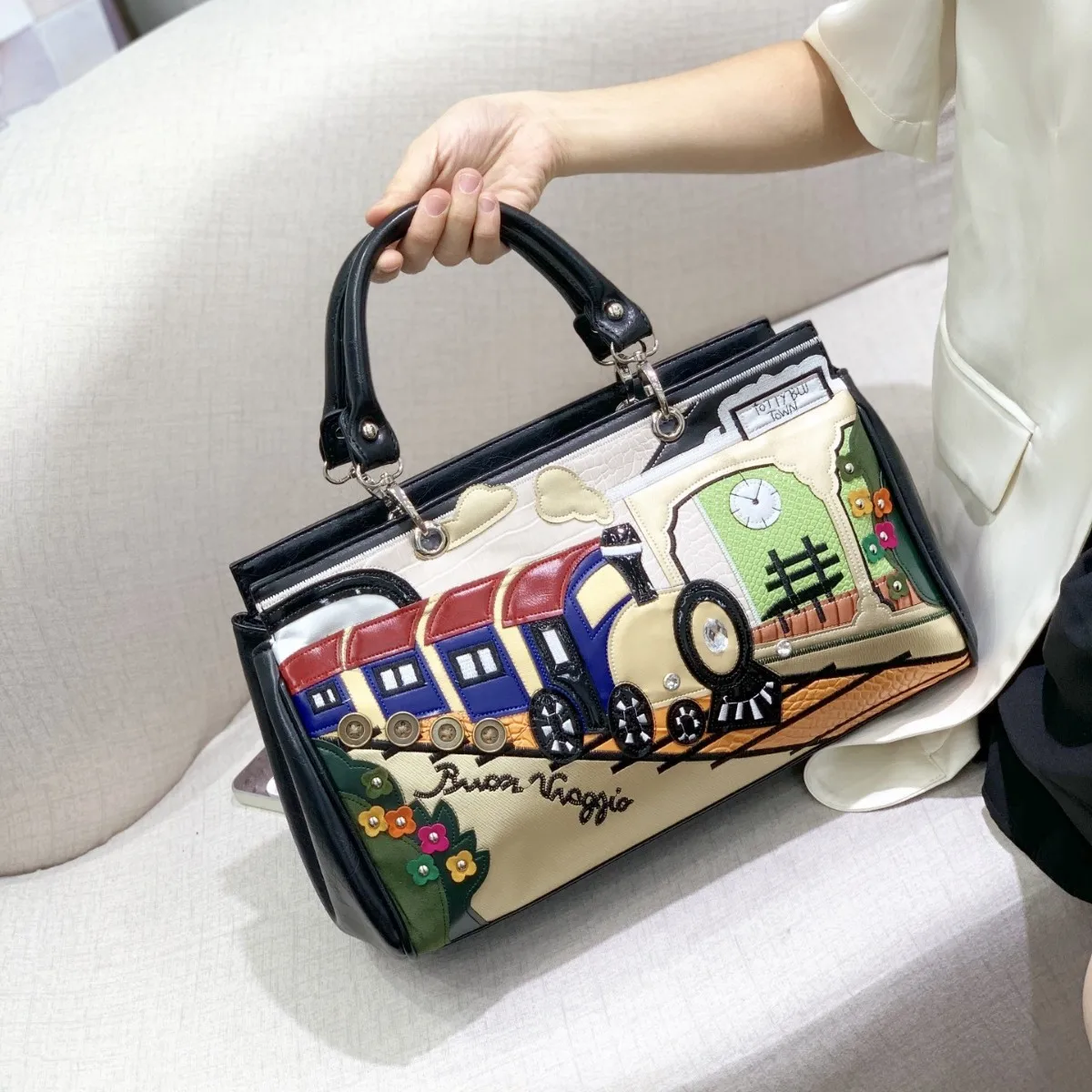 Europe and America Assembling Contrasting Colors Retro Handbag Crossbody Bag Single-shoulder Bag Purses and Handbags