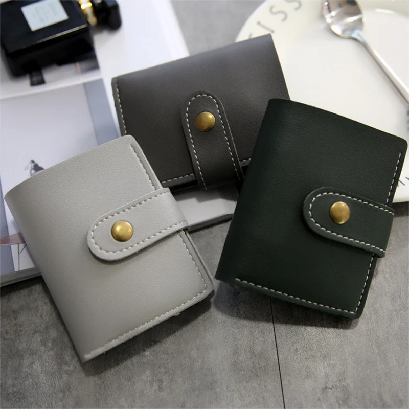 Cartera corta pequeña de cuero PU para mujer, monedero sólido, tarjetero, hebilla coreana Simple, monederos de estilo británico