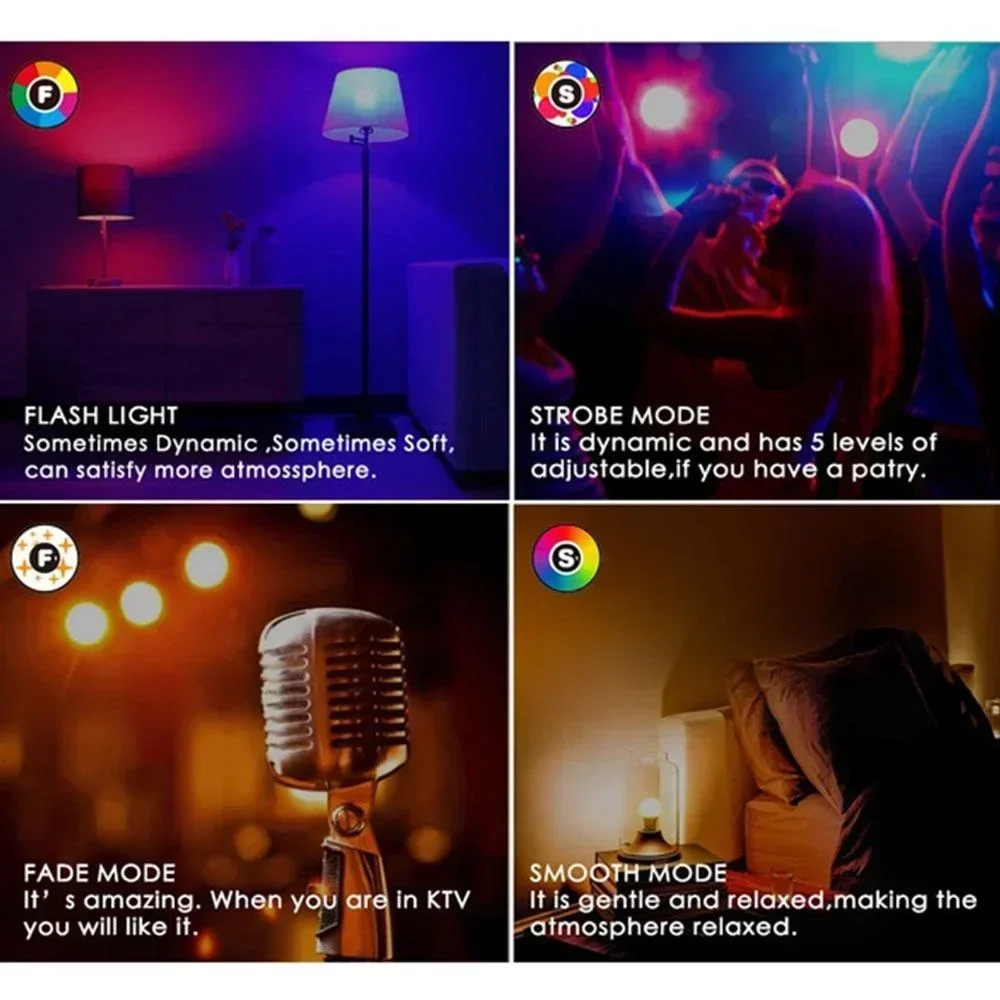 لمبة إضاءة LED ملونة E27 برغي RGB انبهار اللون متغير جهاز التحكم عن بعد مع الإضاءة المحيطة للذاكرة #4