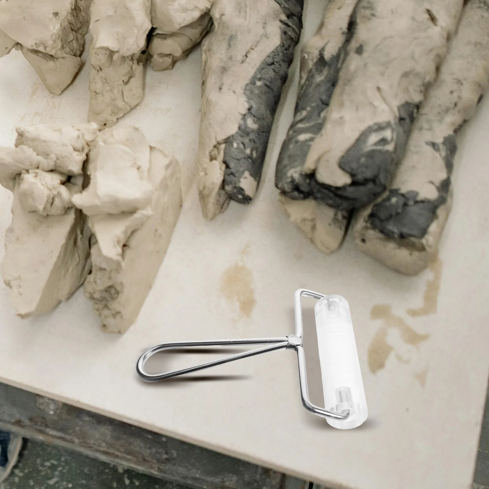 

Durable Transparent Acrylic Clay Roller Metal Handle Lightweight Smooth Surface Easy Clean For Fondant Polymer Dough Handmade