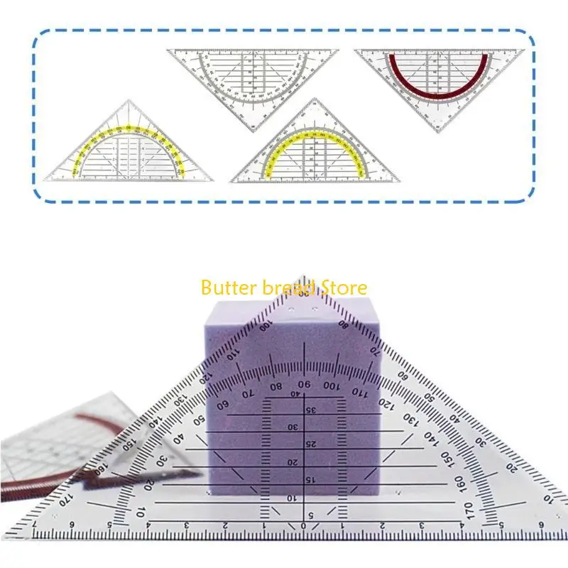 W89C Set Square with 180 Degrees Math Protractor Multifunctional Geometry Set Square Angle-Measuring Instrument for Drafting