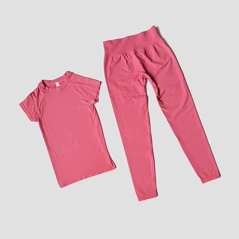 WAREBALL Damen 2-Teiliges Nahtloses Fitness-Outfit Kurzarm-Oberteil Hochgeschnittene Leggings Gym Workout Sportbekleidung Yoga-Set – Detail 14