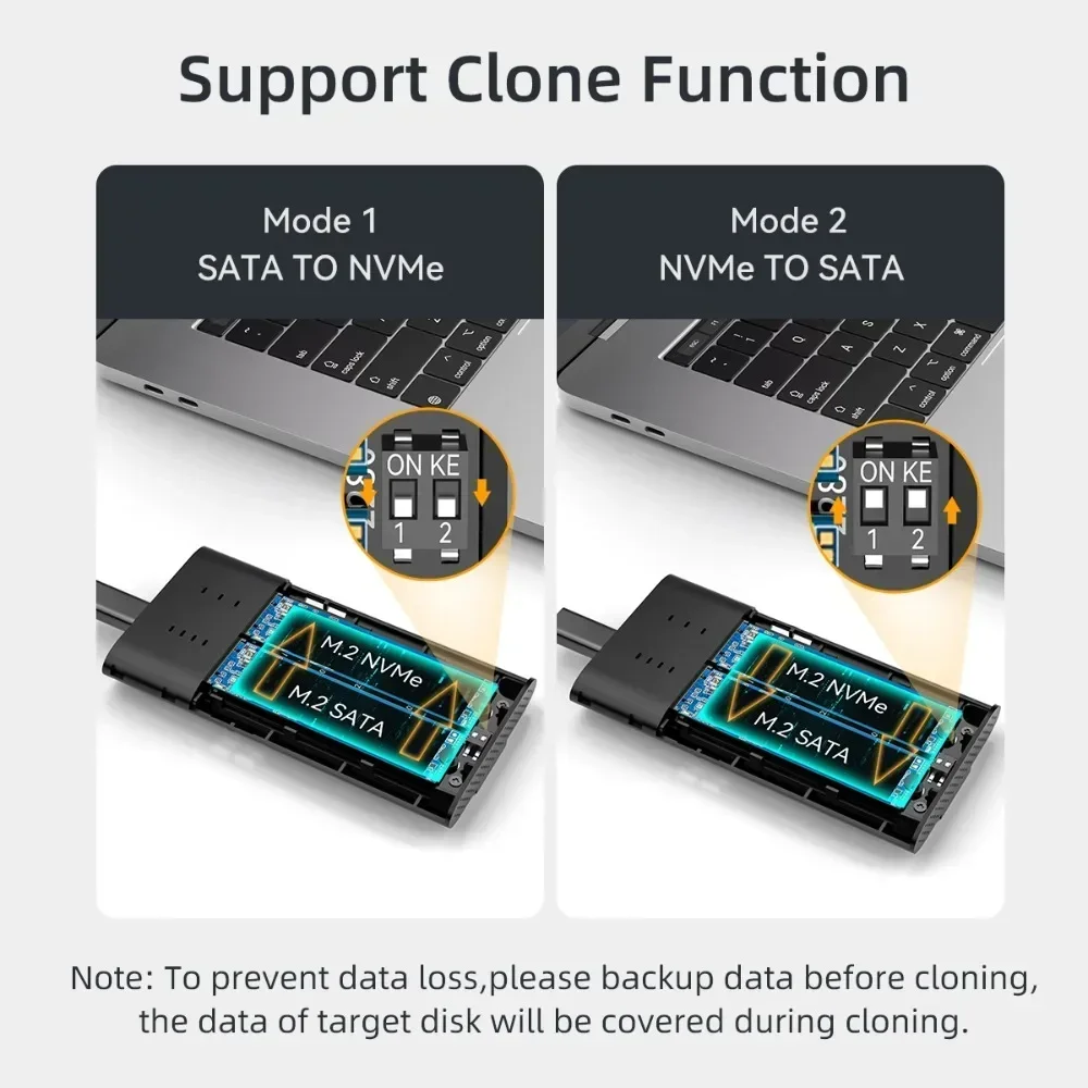 MAIWO Dual Bay 10Gbps M.2 SATA NVMe SSD Enclosure AHCI Protokol Docking Station Offline Clone USB3.2 Tybe-C Gen2 SSD Case kotak