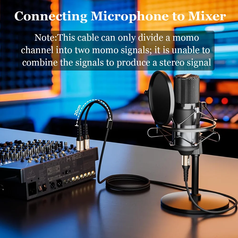 XLR Y Splitter Balanced XLR Microphone Cable 3 Pin Nylon Braided Mic Cord for Microphone Mixer Recording Studio Amplifier Etc