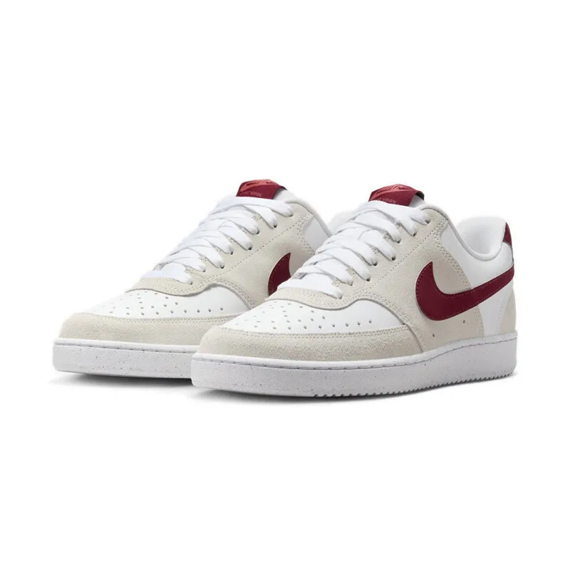 Nike Court Vision Low Fashion Zapatos de tabla cómodos Zapatos casuales para hombres y mujeres Color beige blanco y rojo a juego