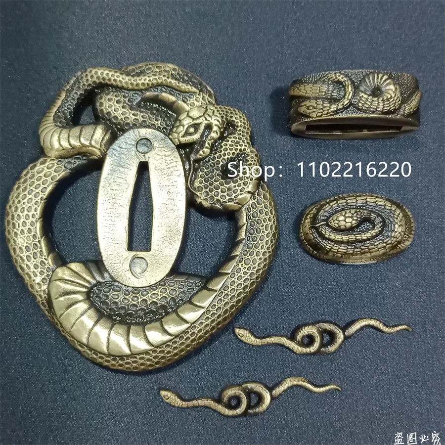 

A Set Snake Theme Brass Handguard Tsuba Guard Fuchi Kashira Menuki For Real Japanese Japan Samurai Katana Sword Fittings New