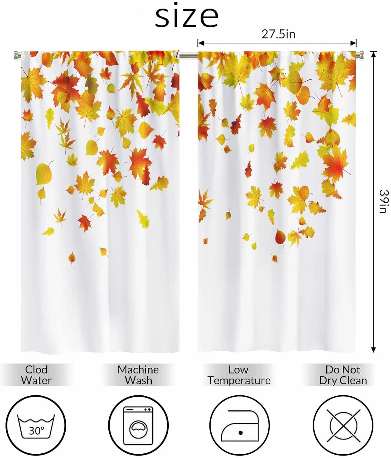 Maple Leaves Kitchen Curtains Autumn Yellow Golden Leaves Different Shapes Falling Short Tier Curtains for Bathroom Cafe Small