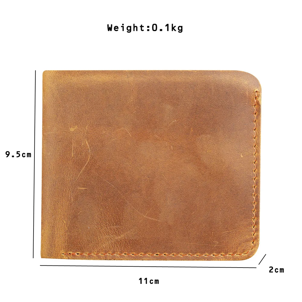 Mens Rfid Crazy Horse Leather Wallet for Men with Zipper Coin Pocket Slim Bifold Man Vintage Genuine Leather Card Holder Purse