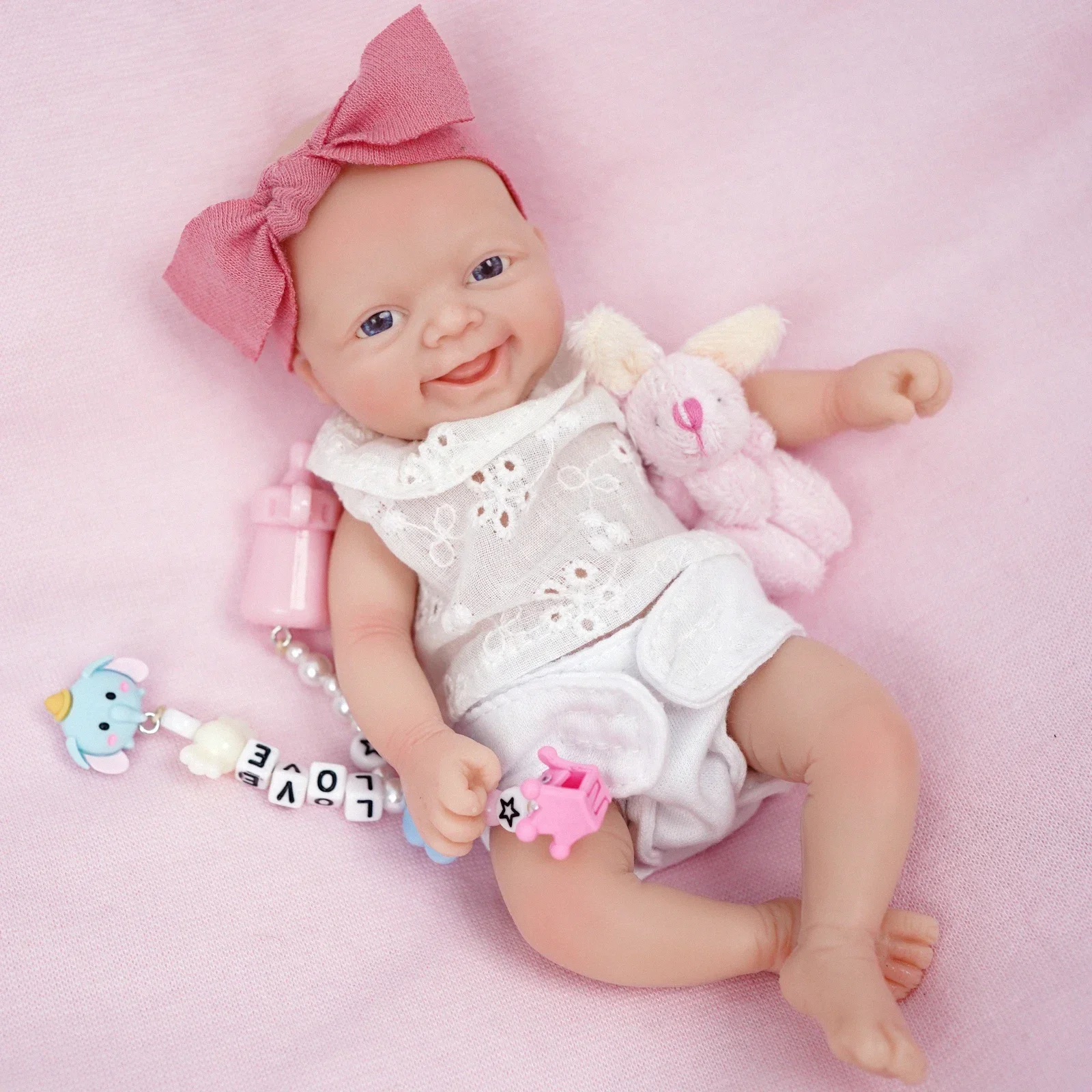 Full Platinum Silicone Realistic Babies Doll, Não-Vinil, Lavável, Lifelike, Mini Reborn Baby Doll, Toy Gift, Minúsculo, 7"