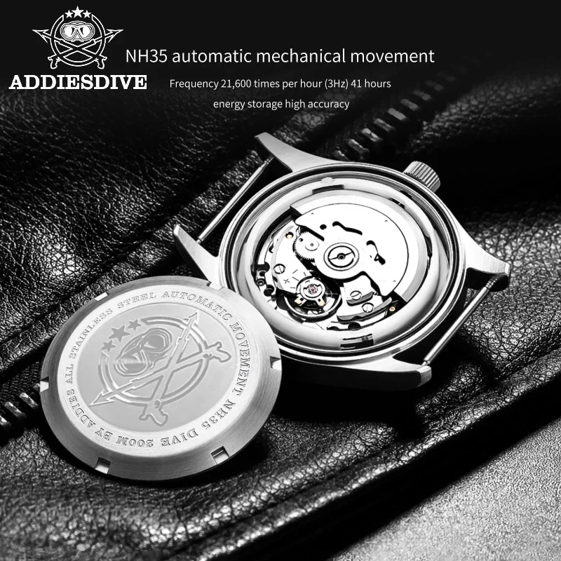 ADDIESDIVE 39mm Mens Automati Watch NH35 Sapphire Mechanical Watches Stainless Steel Super Luminous 200M Diving MY-H2 Wristwatch