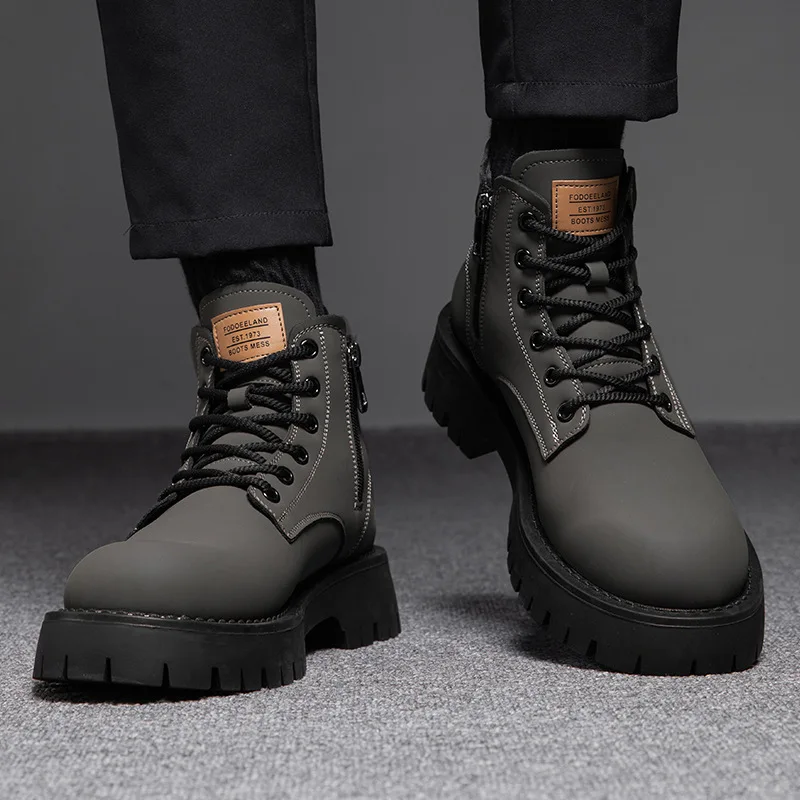 England style men's casual stage nightclub genuine leather boots lace-up platform shoes cowboy autumn winter boot ankle botas