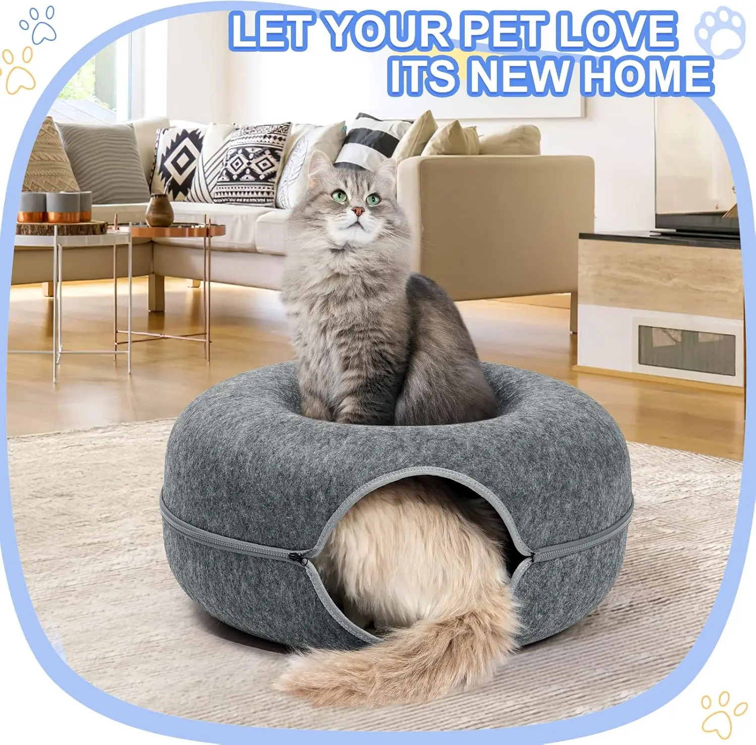 Cat Tunnel Peekaboo Cat Cave Bed for Indoor Cats Cat Donut Tunnel for Pet Cat House Cat Felt & Washable Interior Cat Play Tunnel