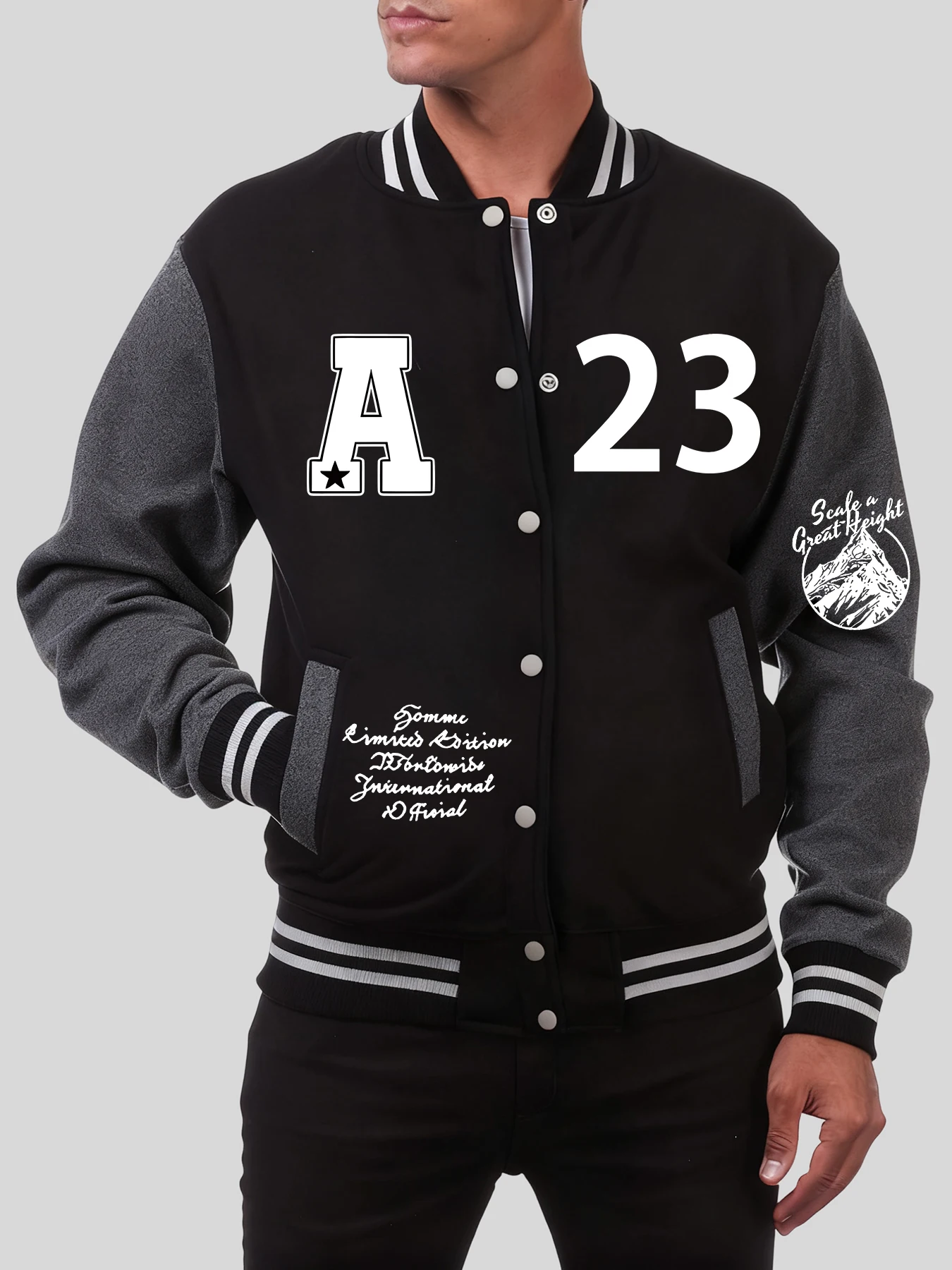 

23-принтовая мужская куртка с пейзажными буквами и цифрами, свободная флисовая бейсбольная форма, повседневная осенняя одежда, универсальная спортивная одежда