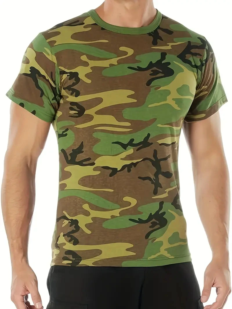 Men\'s fashion camouflage T-shirt, summer lightweight quick-drying sports short sleeve, digital printing, outdoor casual tops