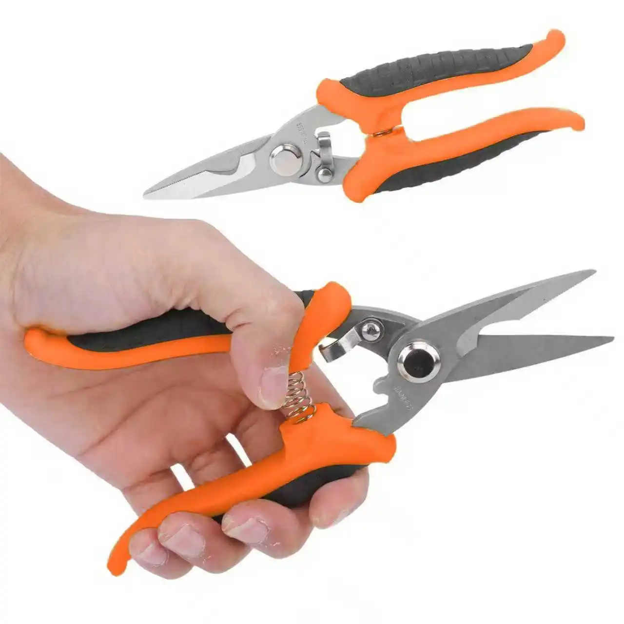 مقص كهربائي احترافي، قاطع أسلاك من الفولاذ المقاوم للصدأ مقاس 7 بوصة، شفرة مسننة، مقبض مريح