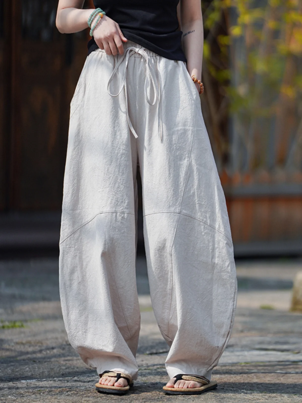 

Мужские свободные брюки-шаровары в стиле ретро из тонкого хлопка и льна, повседневные летние широкие брюки-фонари, модная городская одежда