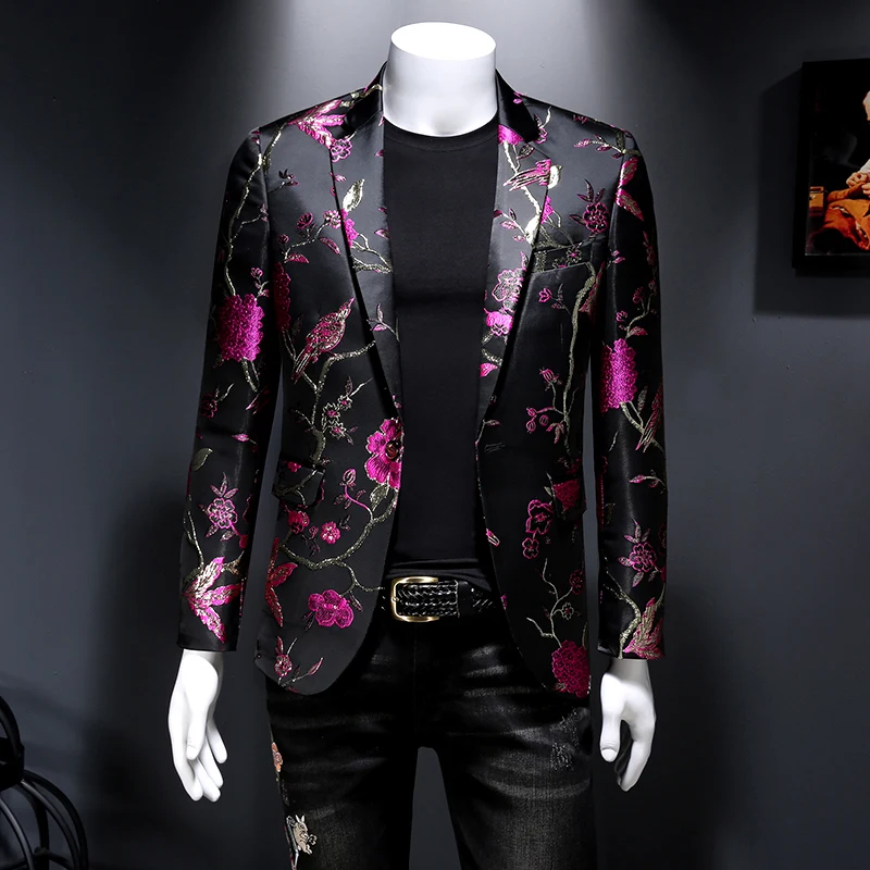 Neue Vintage Luxus Jacquard Blazer Männer 2022 Neue Blume Slim Fit Blazer Jacke Hommes Hochzeit Club Party Kleid Sänger Kostüme