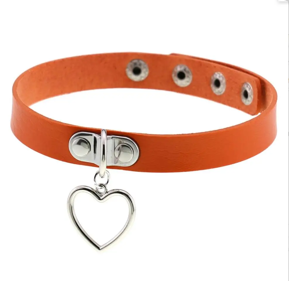 القوطية الجلود Harajuku العصرية مثير خمر القلب سحر المرأة الشرير المختنق قلادة القوطية طوق القلائد مجوهرات هدية S3004 #5