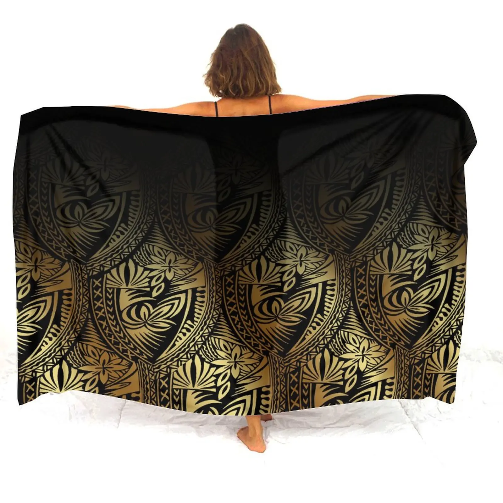 Summer Soft Fabric Custom Sarong Polynesian Floral Print Tribal Ethnographic Design One-Piece Coat Beach Apron Cape