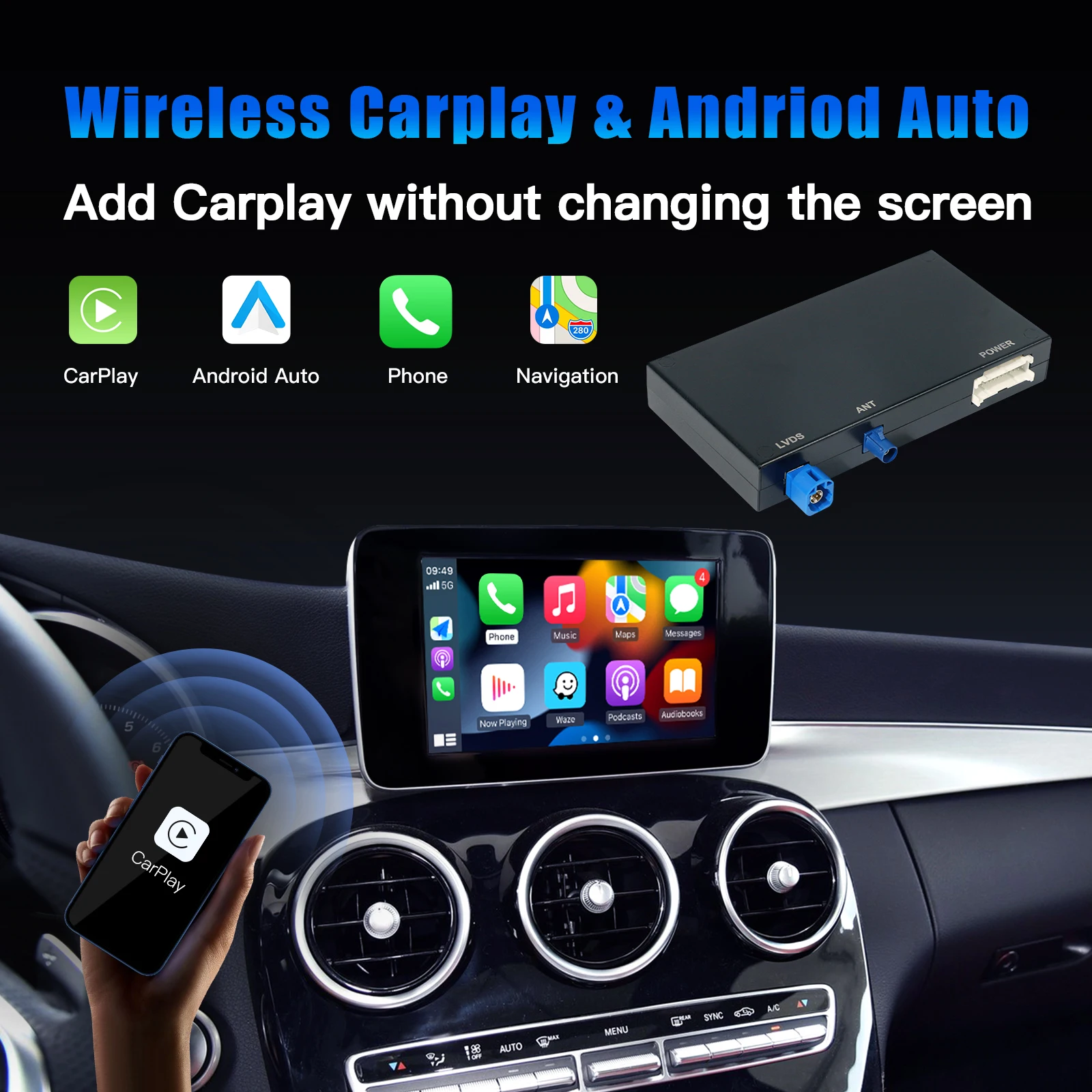 CARABC Für Mercedes Benz NTG4.5 4,7 System A B C CLA CLS GLA GLK SLK ML GL Drahtlose CarPlay Adapter Android Auto Modul