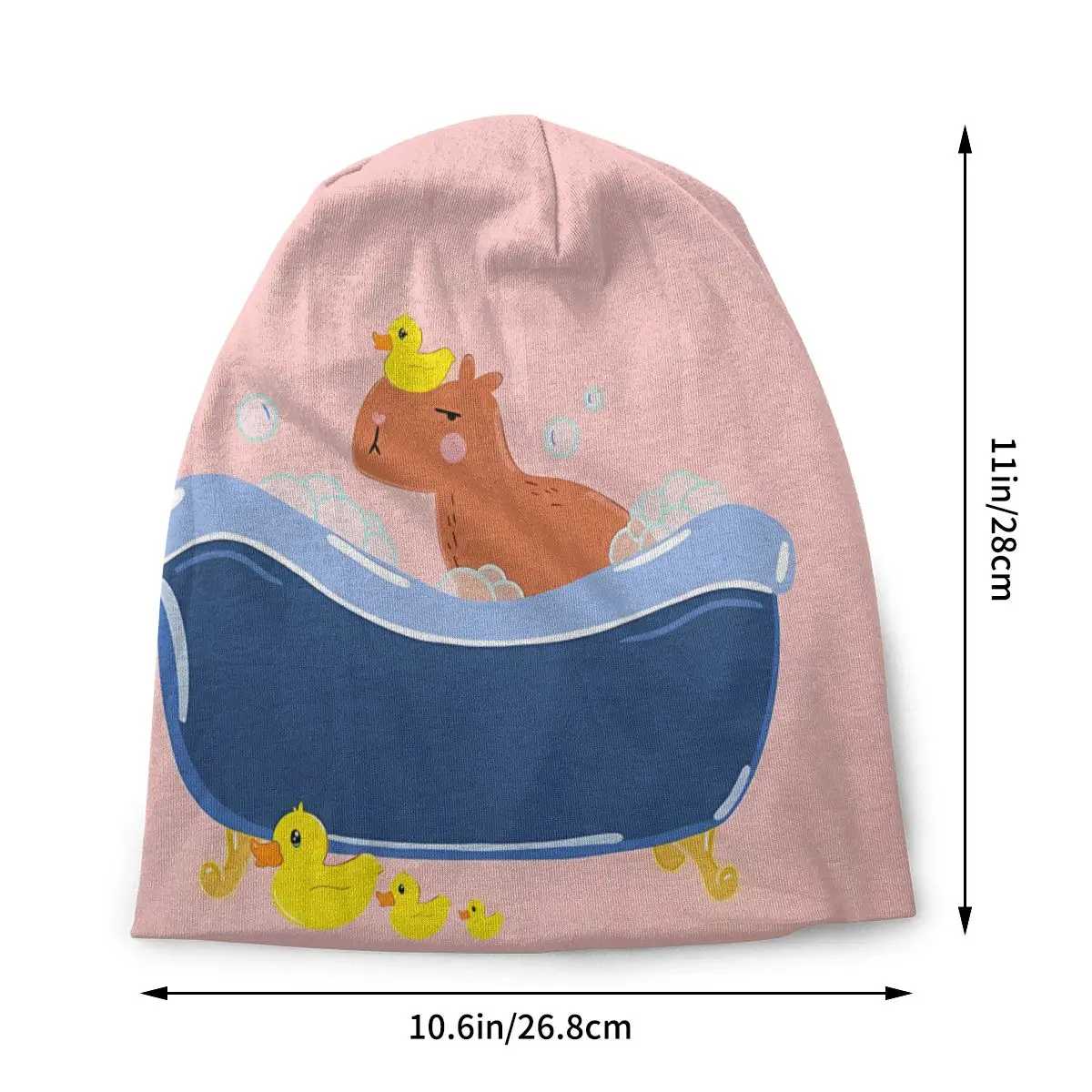 Capybara Taking A Bubble Bath Rubber Duck Washed Thin Bonnet Outdoor Street Skullies Beanies Men Women Hats